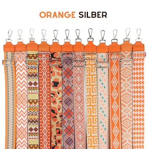 Orange Leather Strap for Silver Hardware Bags, Patterned Shoulder Strap with Wide Strap, Computer and Camera bag straps, Gift for her