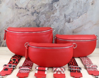 Bauchtasche Leder Frauen Rot, Geschenk zum Valentinstag, Leder Crossbody bag, Gürteltasche mit Breitem Gurt, Leder Nappaleder Umhängetasche