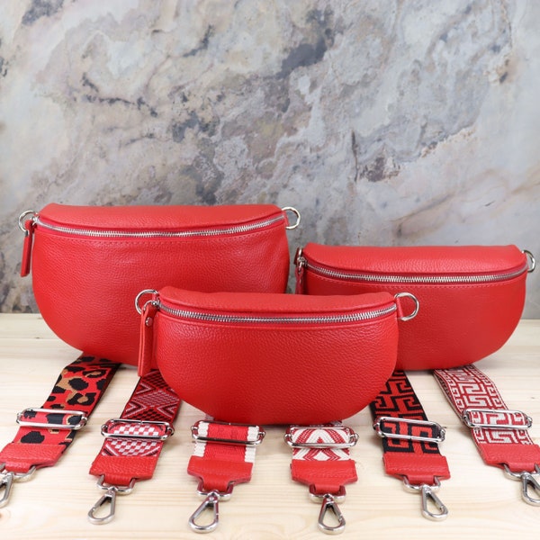 Bauchtasche Leder Frauen Rot, Geschenk zum Valentinstag, Leder Crossbody bag, Gürteltasche mit Breitem Gurt, Leder Nappaleder Umhängetasche