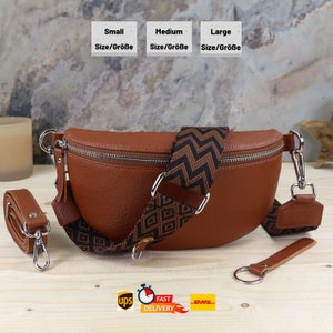 Braun Umhängetasche mit Breitem Gurt, Bauchtasche Leder Damen, Crossbody Tasche, Gürteltasche und Damentasche Leder, Geschenk für Frauen