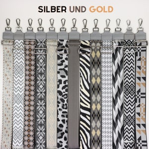 Grau Lederriemen mit Muster für Taschen mit silbernen Accessoires, Breiter Schulterriemen, Kamerataschenriemen, Handtaschenriemen, Geschenke
