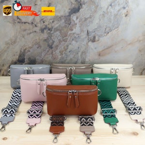 Bauchtasche Leder Damen, Crossbody Tasche, Umhängetasche mit breitem Gurt, Gürteltasche und Damentasche, Geschenk zum Valentinstag