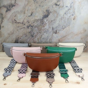 Umhängetasche mit breitem Gurt, Bauchtasche Leder Damen, Crossbody Tasche, Gemusterter Taschengurt Accessoires, Geschenk zum Valentinstag
