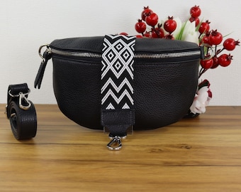 Leather Shoulder Bag Black, Valentine&#39;s Day, Fanny Pack Leather Bag for Women, Crossbody Bag, Gift for Girlfriend, Fanny Pack with Strap