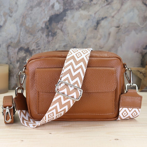 Crossbody bag with patterned strap deals