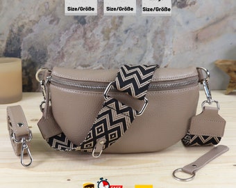 Leather Crossbody Belt Bag: Beige Fanny Pack With Extra Strap