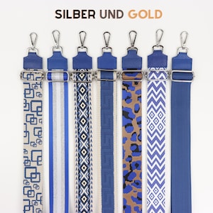 Blau Lederriemen für Taschen mit Gold und Silber Hardware, gemusterter Schulterriemen mit breitem Riemen, Kamerataschenriemen, Geschenk