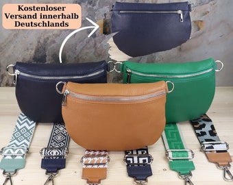 Silber Reißverschluss Bauchtasche für Frauen, Leder Schultertasche mit gemusterte Gürtel, Damen Leder Umhängetasche, Crossbody Riemen Tasche