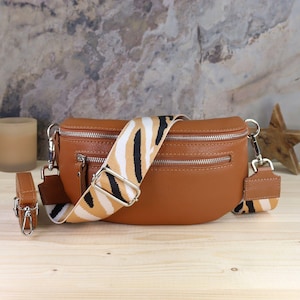 Bauchtasche Leder, Umhängetasche Zwei-Wege-Reißverschluss, Geschenk zum Valentinstag, Gürteltasche mit Ledergürtel und Gemusterter Gürtel