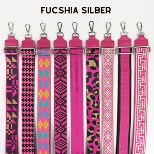 Fuchsia Leather Strap for Silver Hardware Bags, Patterned Shoulder Strap with Wide Strap, Computer & Camera bag straps, Gift for her