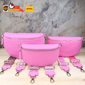 Bauchtasche und Umhängetasche Leder Damen mit Breitem Crossbody Gurt Stylisch, Schultergurt für Taschen Pink, Gürteltasche, Geschenk Frau