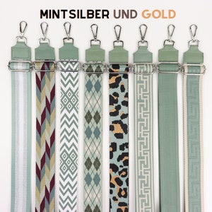 Mint Leder Gemustert Tasche Riemen mit Silber und Gold Hardware, Kamera Tasche Riemen, breite Schulterriemen, Tasche Riemen Brieftaschen