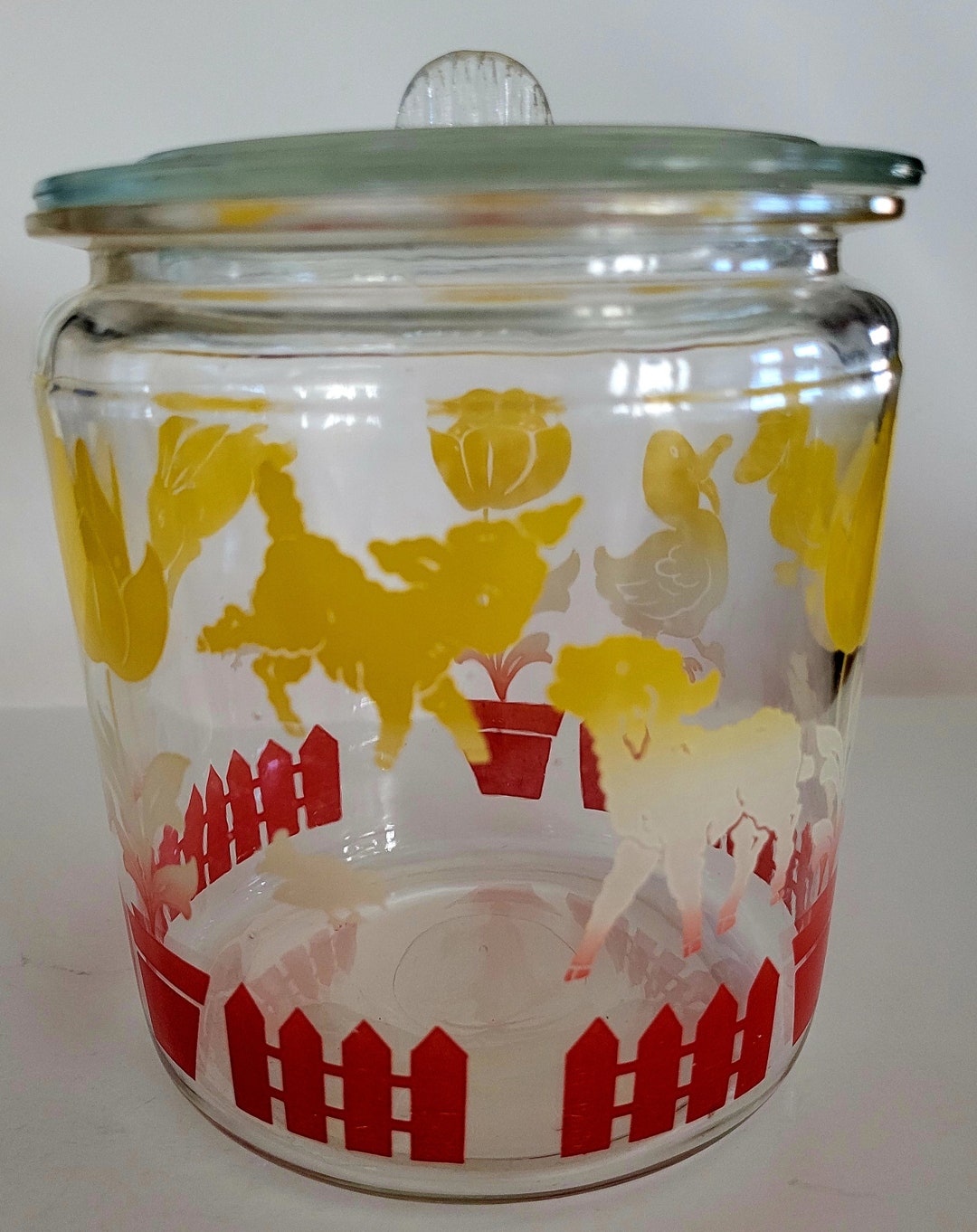 Vintage Glass Storage Jar With Original Lid Decorated With Etsy