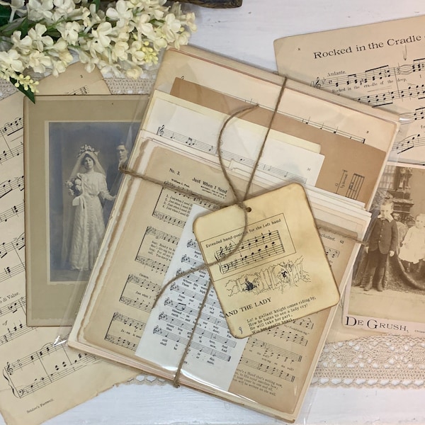 Sheet Music Pack, "THE MELODY" 40 Pc Vintage Sheet Music For Junk Journals, Music Themed Pack, Old Pages Of Music, Hymns, Children's Songs