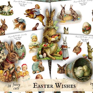 OSTERN Fussy Schnitte Digital Download, "OSTER WISHES" Printable Junk Journal Bilder, Vintage Ostern Ephemera, Häschen, Ostereier