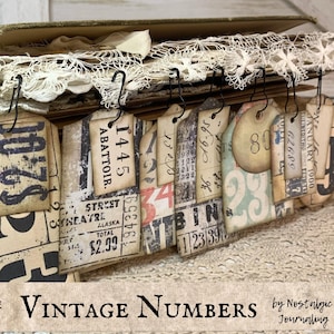 NUMERI VINTAGE Download diario di scarto di effimeri digitali, kit di numeri antichi stampabili, cartella bingo, carta da gioco, cartelli, ricevute, vecchie etichette