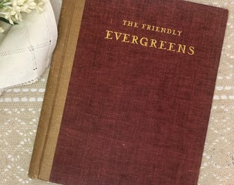 Journal Cover, Vintage 1946 The Friendly Evergreens, Big Burgundy Color Cloth Junk Journal Hardback Book Cover W Gold Lettering, 11&quot; x 8.5&quot;