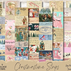WEIHNACHTS-PAPIERSTREIFEN Digitaler Download, kleine Vintage-Stil Collagenstreifen für Junk Journals, druckbare Weihnachtsschnipsel, Tags, Etiketten