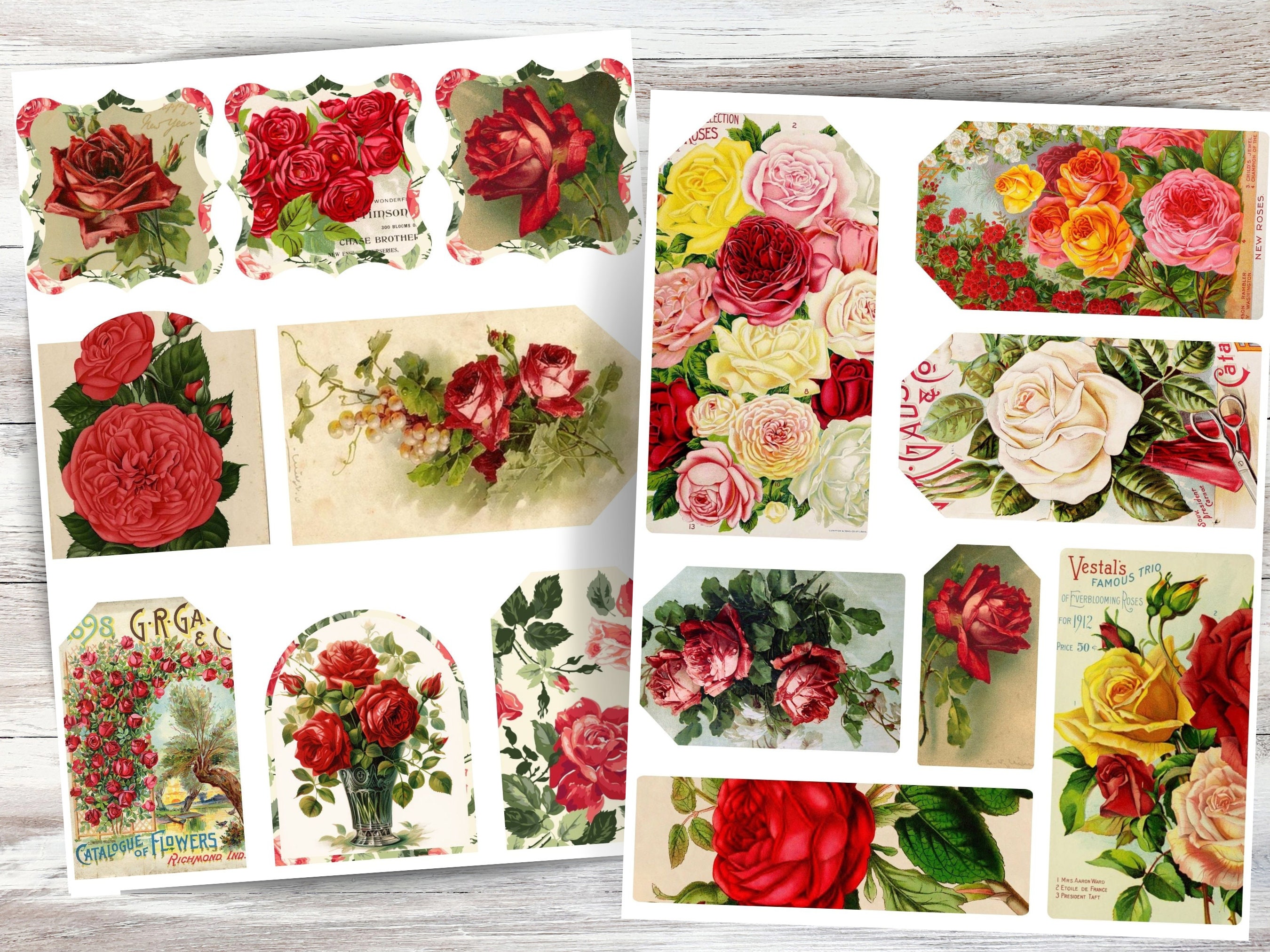 ROSE GARDEN Tags Digital Download, Vintage French Rose Kit, Printable ...