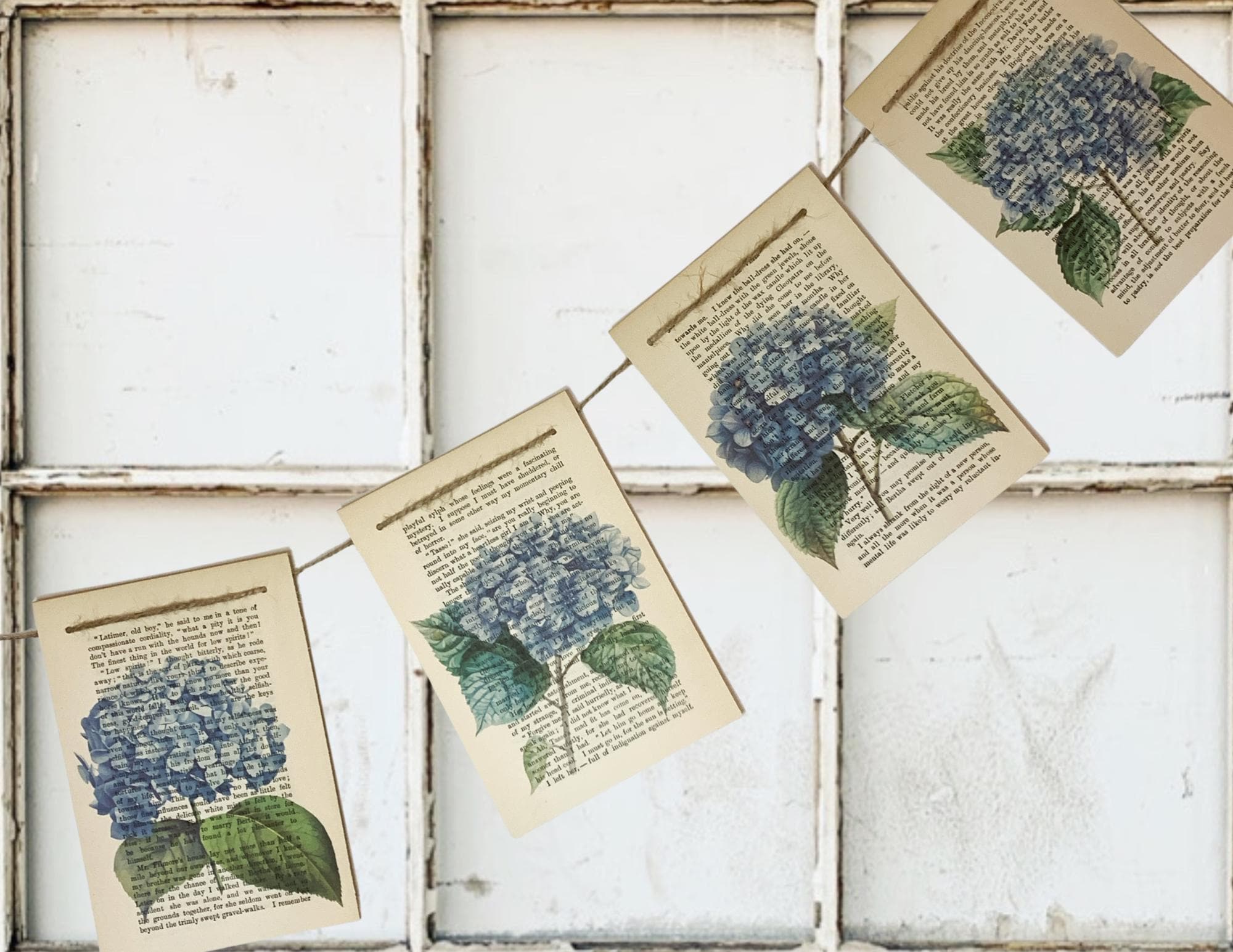 Handmade Hydrangea Book Page Banner, Spring Floral Farmhouse Decor - Etsy