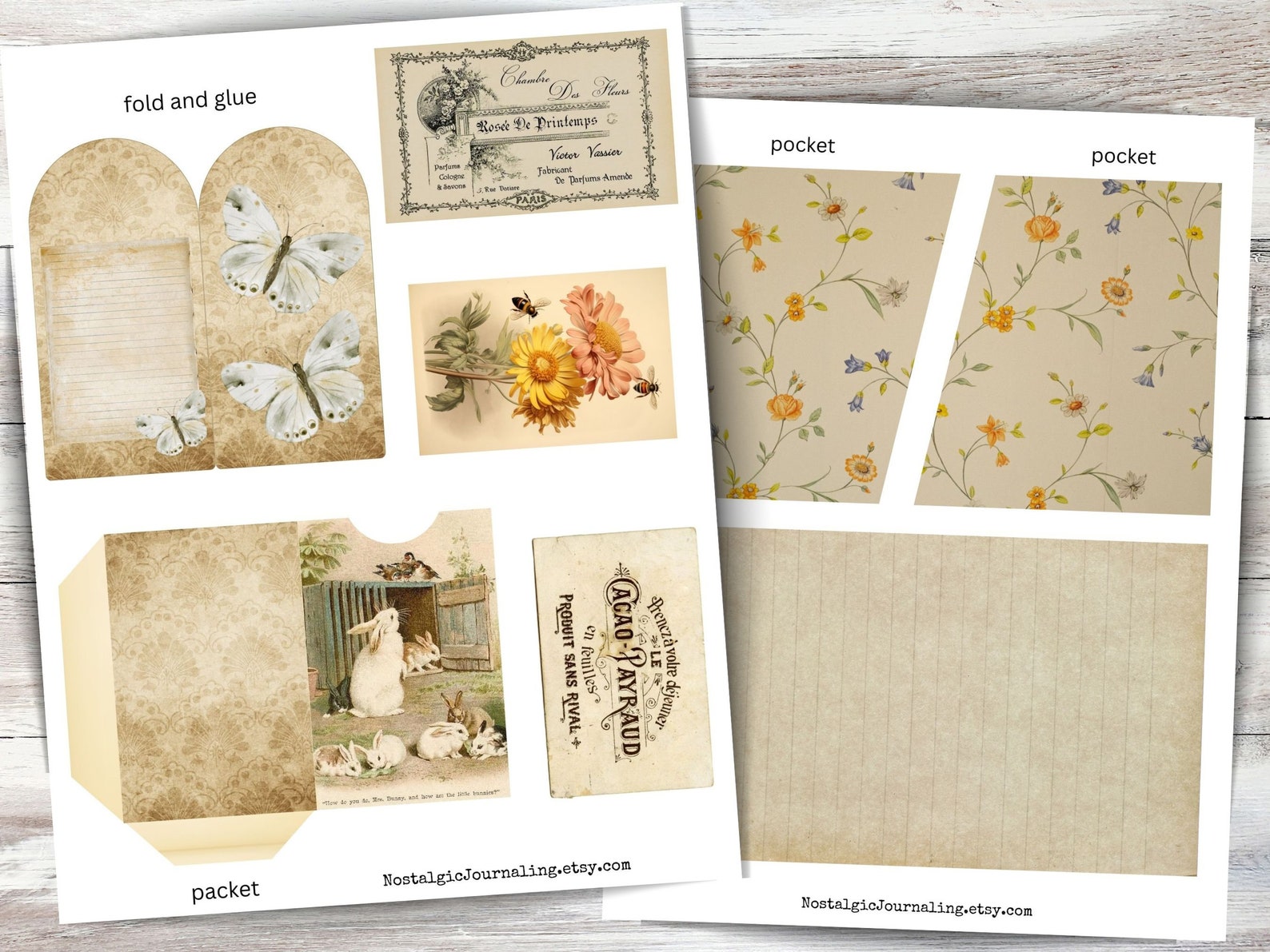 Junk Journal Kit, BEES & BUTTERFLIES Folio Kit, Printable Junk ...