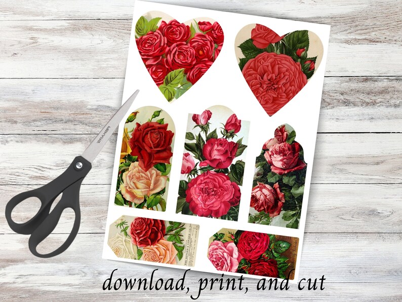 ROSE GARDEN Tags Digital Download, Vintage French Rose Kit, Printable ...