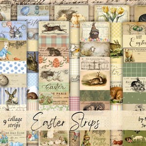 OSTERN SNIPPETS STREIFEN Digitaler Download, Printable Junk Journal Tags, Ostern Ephemera, kleine Vintage Stil Collage Strips, Ostern Download