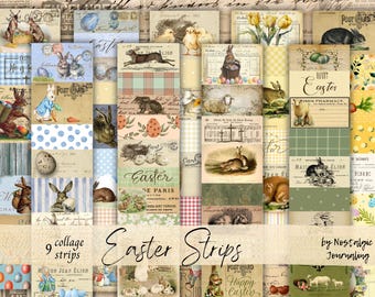 EASTER SNIPPETS STRIPS Digital Download, Printable Junk Journal Tags, Easter Ephemera, Small Vintage Style Collage Strips, Easter Download