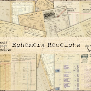 Kit per il download digitale di ricevute di documenti effimeri d'epoca, 7 pagine di ricevute d'epoca stampabili per diari di viaggio, documenti effimeri francesi in stile vecchia fattura