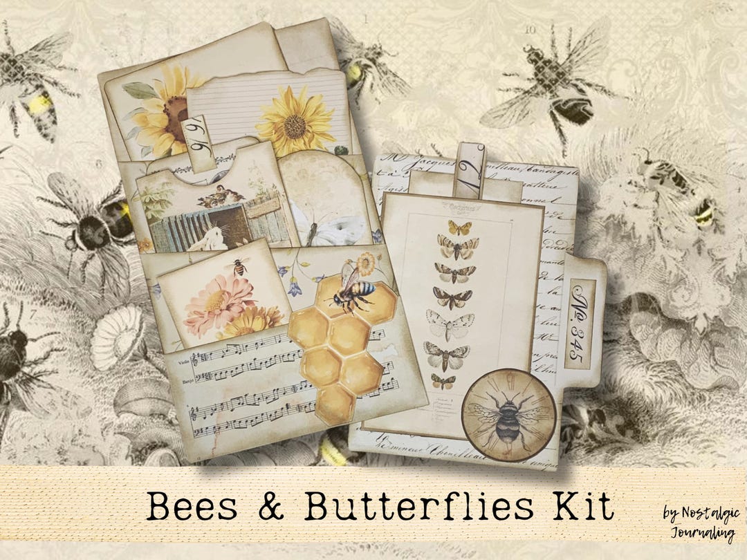 Junk Journal Kit, BEES & BUTTERFLIES Folio Kit, Printable Junk ...
