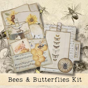 Kit de diario basura, kit de folio ABEJAS Y MARIPOSAS, etiquetas imprimibles para diario basura, bolsillos, diario de naturaleza, jardín, girasoles, abejorros