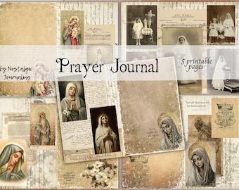 Printable PRAYER JOURNAL, Vintage Religious Ephemera Digital Download for Junk Journals, Virgin Mary Holy Cards, Antique Communion Photos