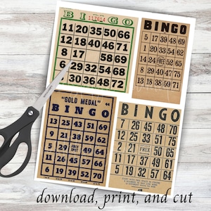 Puede incluir: Cinco tarjetas de bingo imprimibles con n&uacute;meros en blanco y negro sobre un fondo beige. Las tarjetas tienen la palabra "Bingo" en la parte superior y los n&uacute;meros del 1 al 75 en un patr&oacute;n de cuadr&iacute;cula. Una tarjeta tiene las palabras "Gold Medal" en la parte superior.