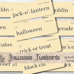 HALLOWEEN FLASHCARDS Digitale download, 24 grote vintage geïnspireerde woordflashcards, zowel Manilla als Ink Saver, herfstdecor, afdrukbare Halloween