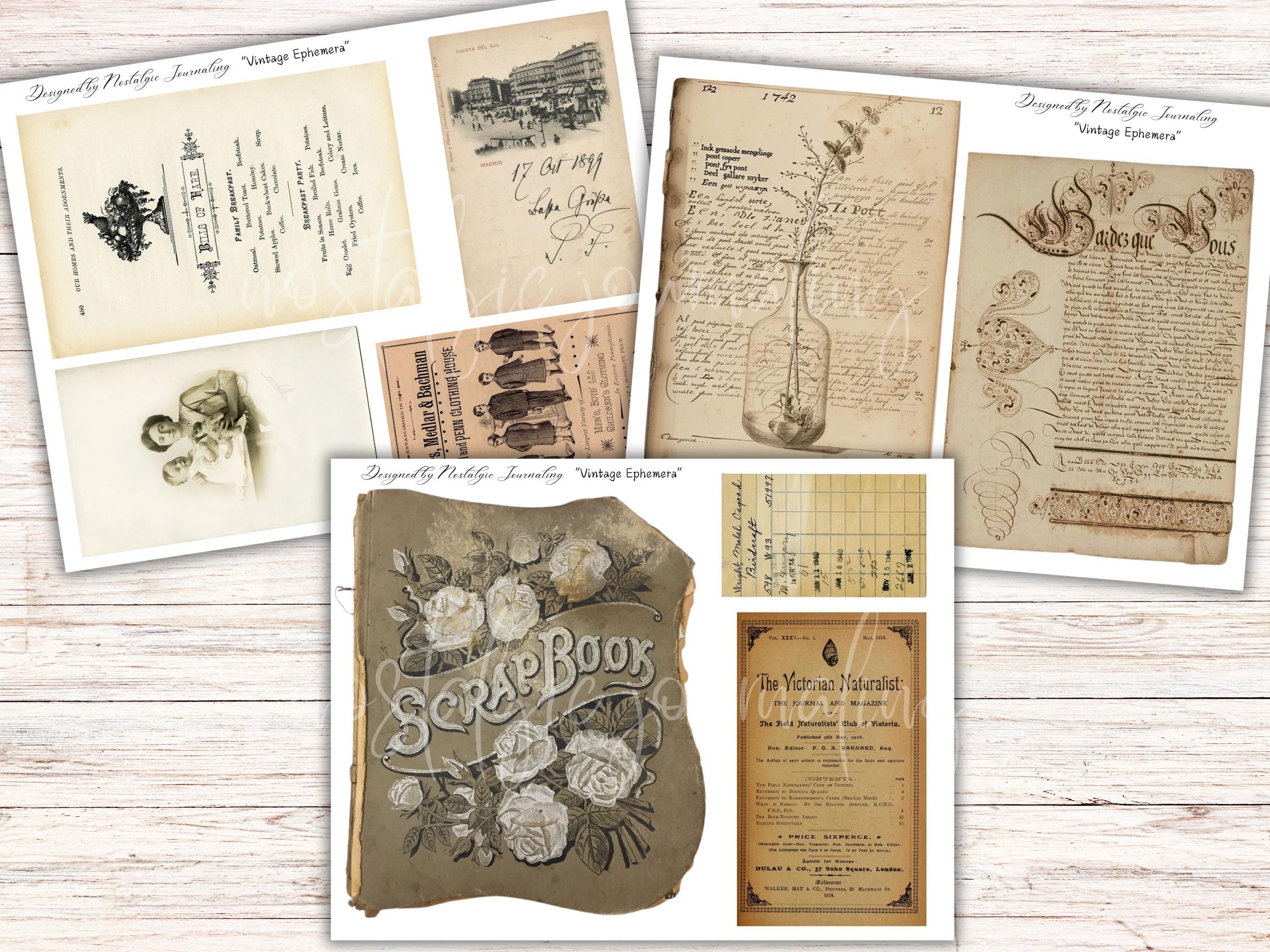 Vintage Junk Journal Ephemera Kit, 21 Pages, Printable Digital Antique ...