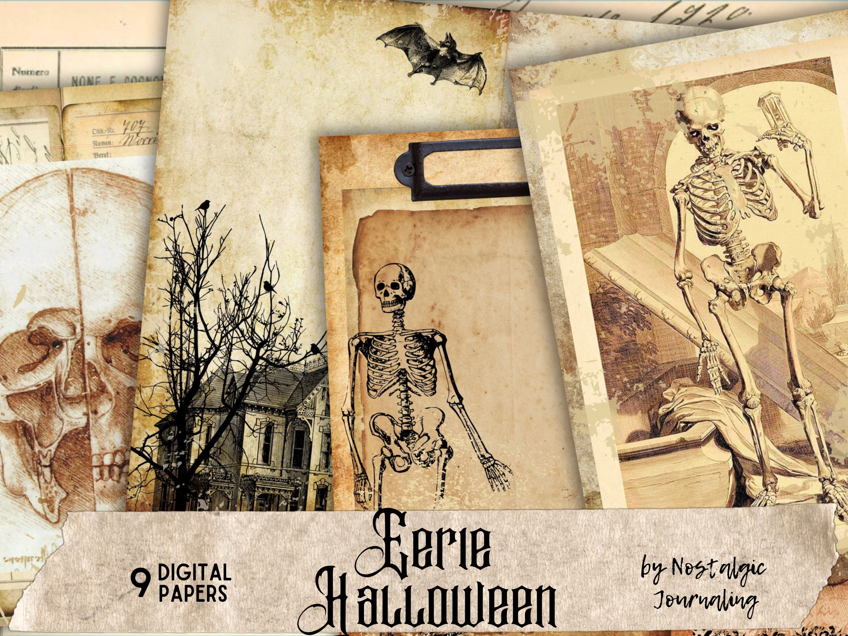 ハロウィンジャンクジャーナルキット、不気味なハロウィンデジタル