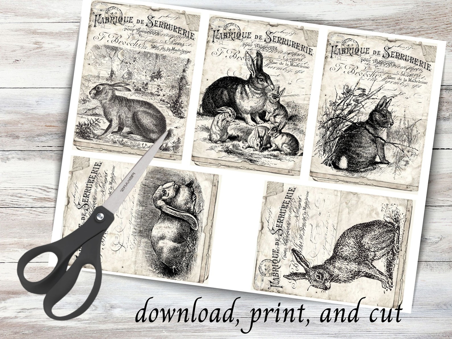 Printable EASTER RABBIT Postcards, Vintage Ephemera Digital Download ...