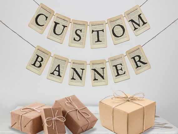 CUSTOM BANNER, Handmade Book Page Banner, Birthday Party Decoration, Baby Shower, Wedding, Bride To Be, Graduation, Next Chapter, Retirement