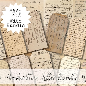 PAQUETE DE CARTAS ESCRITAS A MANO Kit de descarga digital, 9 páginas imprimibles, letras antiguas, efímeras y etiquetas, cuadernos basura, caligrafía