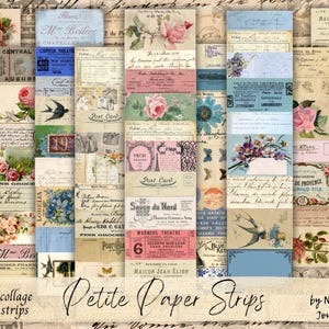 PETITE PAPER STRIPS Digital Download, Vintage Ephemera Tags Für Junk Journals, kleine Collage Strips im Vintage Stil, antike Schnipsel, Etiketten