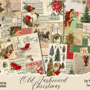 Collection de papiers de Noël à l'ancienne en téléchargement numérique pour les journaux indésirables, feuilles de collage imprimables vintage de 5 pages, Noël du vieux monde