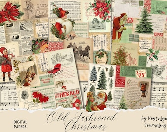 OLD FASHIONED CHRISTMAS Digital Download Paper Collection For Junk Journals, 5 Pgs Vintage Printable Collage Sheets, Old World Christmas