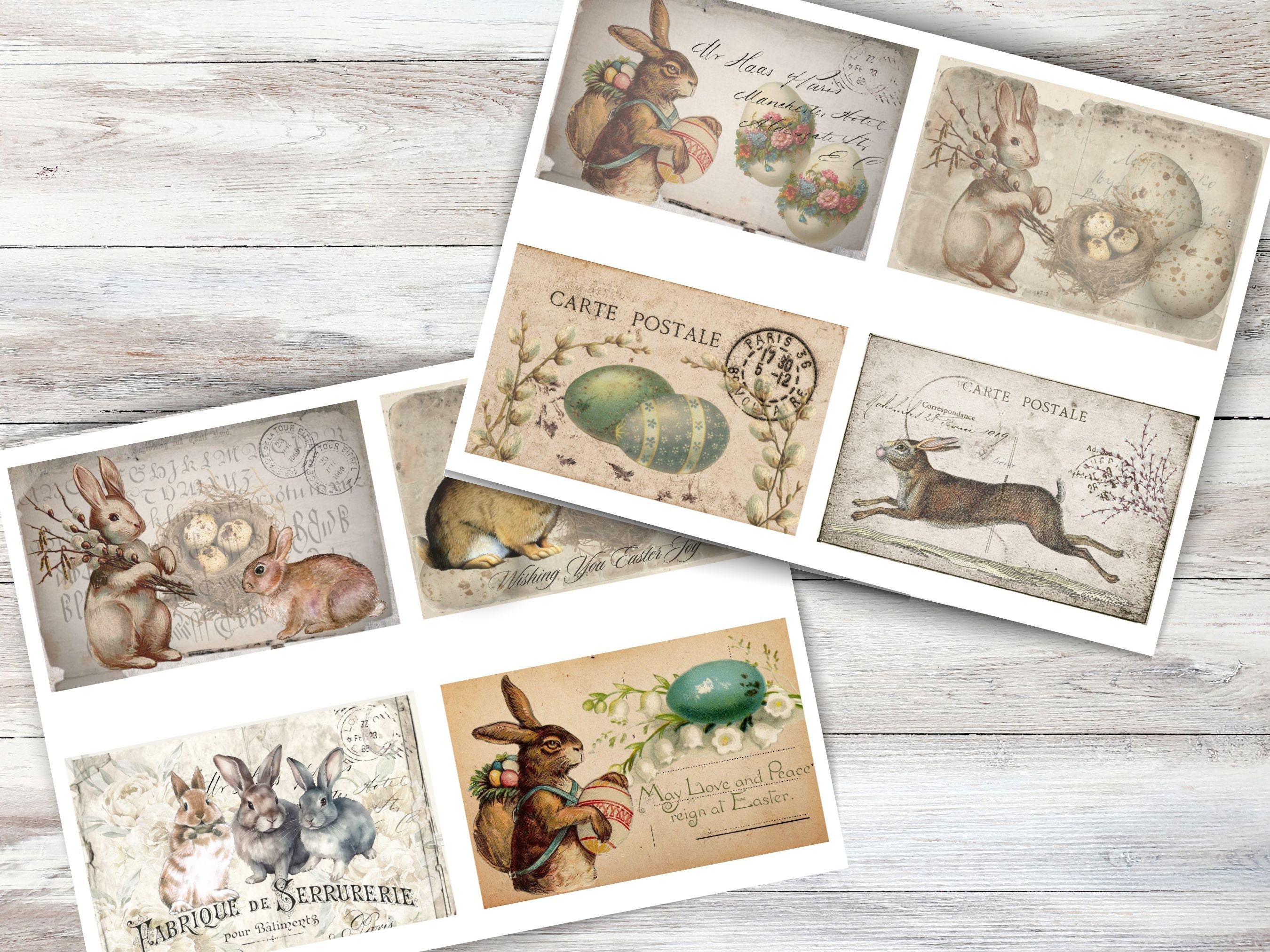 Printable EASTER RABBIT Postcards, Vintage Ephemera Digital Download ...