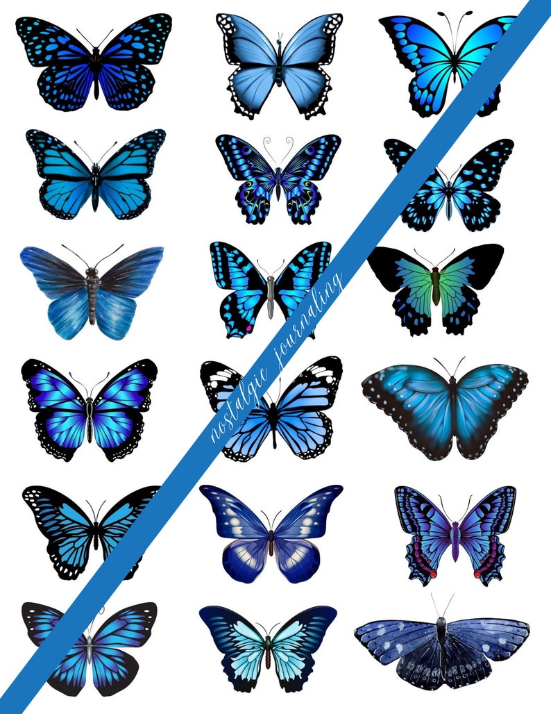 BUTTERFLY Digital Download Kit, Vintage Butterfly Fussy Cuts For Junk Journals, 72 Printable Snippet Butterflies, Blue, Green, Pink, Brown image 4