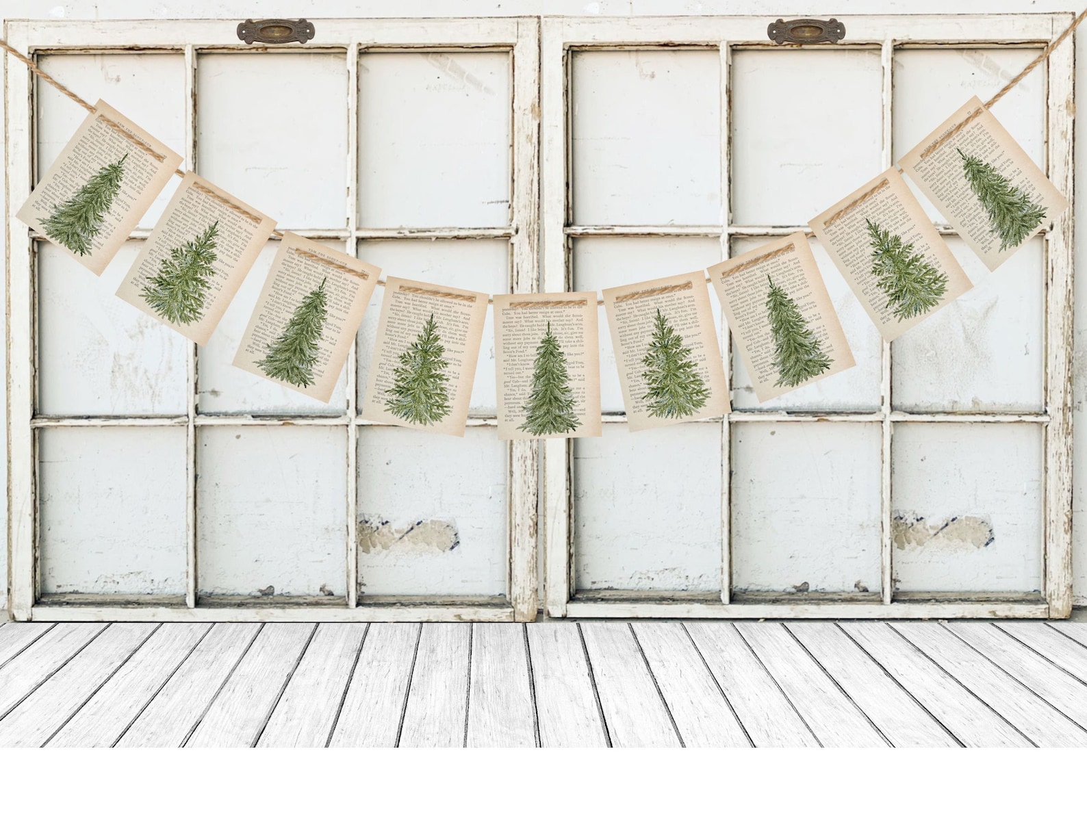 Vintage Woodland Book Page Banner, Rustic Evergreen Garland for Nature ...