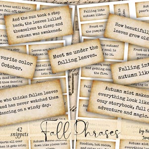 FRASES DE OUTONO: Palavras Digitais, 42 Etiquetas de Palavras para Diário de Junk para Imprimir, Colagens Efêmeras, Folhas de Outono, Enfeites para Camadas, Cortes Exquisitos