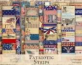 PATRIOTIC COLLAGE STRIPS Digital Download, Vintage Ephemera Snippets for Junk Journals, 4th of July Fussy Cuts, Independence Day Tags