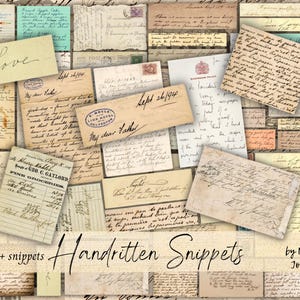 Download digital de RECORTES MANUSCRITOS, 50 peças de notas manuscritas vintage para impressão para diários antigos, itens antigos, cartas, papéis antigos