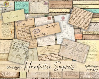 HANDWRITTEN SNIPPETS Digital Download, Vintage 50 Pc Printable Handwritten Notes For Junk Journals, Old Ephemera, Letters, Antique Papers