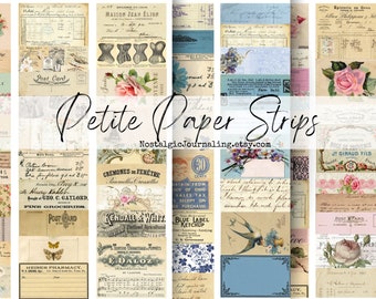 PETITE PAPER STRIPS Digital Download, Vintage Ephemera Tags For Junk Journals, Small Vintage Style Collage Strips, Antique Snippets, Labels
